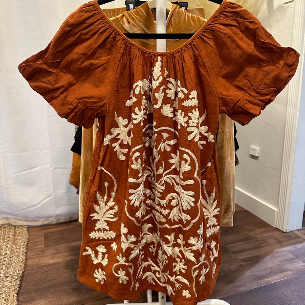 NEW! Free People Golden Brown Embroidered Dress